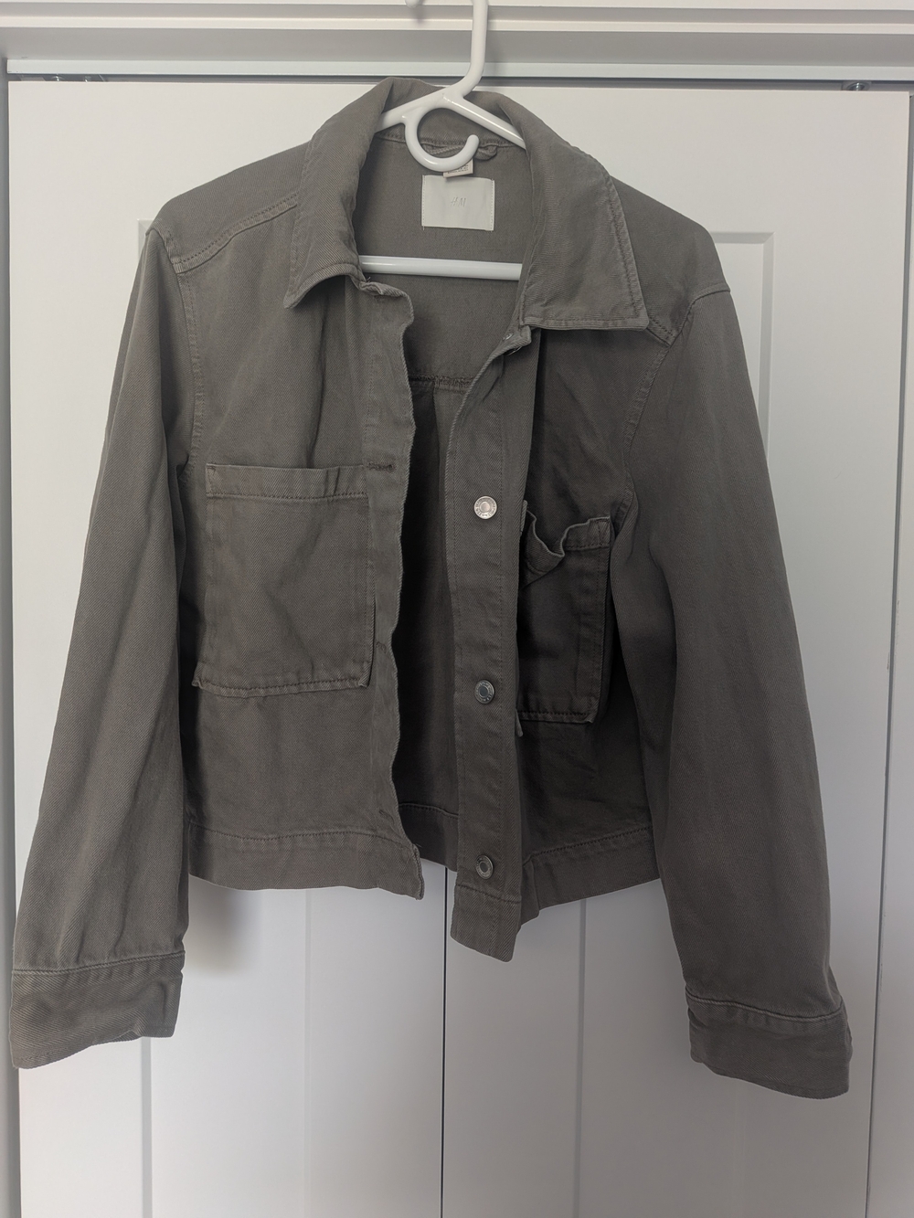 H&M Short Cotton Twill Jacket Olive/Grey Size Large - Large Pockets